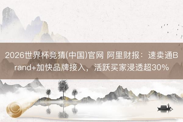 2026世界杯竞猜(中国)官网 阿里财报：速卖通Brand+加快品牌接入，活跃买家浸透超30%