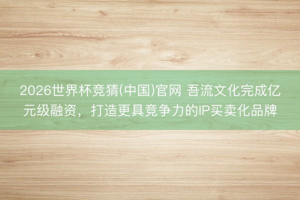 2026世界杯竞猜(中国)官网 吾流文化完成亿元级融资，打造更具竞争力的IP买卖化品牌