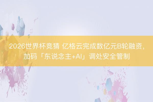 2026世界杯竞猜 亿格云完成数亿元B轮融资，加码「东说念主+AI」调处安全管制