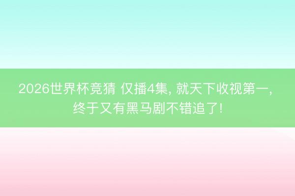 2026世界杯竞猜 仅播4集, 就天下收视第一, 终于又有黑马剧不错追了!