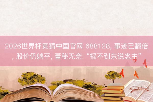 2026世界杯竞猜中国官网 688128， 事迹已翻倍， 股价仍躺平， 董秘无奈: “摇不到东说念主”