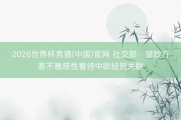 2026世界杯竞猜(中国)官网 社交部：望欧方客不雅感性看待中欧经贸关联